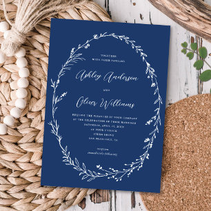 Schöne blaue Rustikale Wildblume Wreath Wedding Einladung
