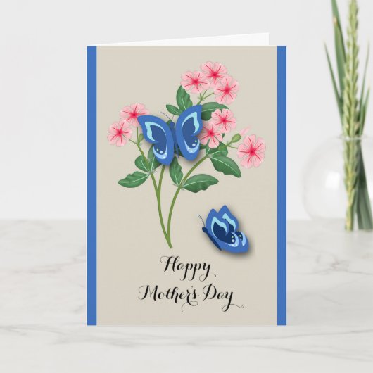 Schöne blaue Schmetterlinge - Blume Muttertag Karte (Vorderseite)