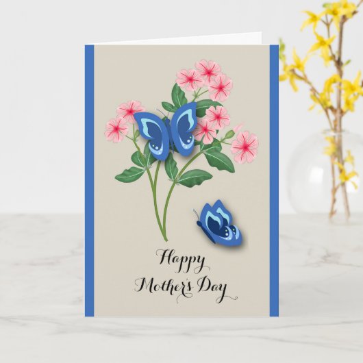 Schöne blaue Schmetterlinge - Blume Muttertag Karte (Gelbe Blume)