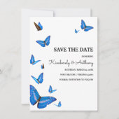 Schöne blaue Schmetterlinge Hochzeit speichern das Save The Date (Vorderseite)