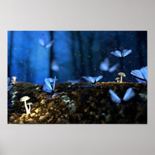 Schöne blaue Schmetterlinge im Wald Poster
