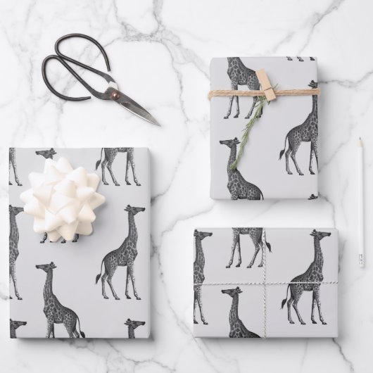 Schöne blaue SilberGiraffen, die Papierblätter umh Geschenkpapier Set (Vorderseite)