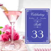 Schöne blaue Skriptnamen Klassische Chic Hochzeit Tischnummer