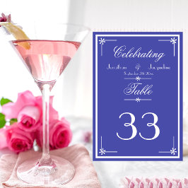 Schöne blaue Skriptnamen Klassische Chic Hochzeit Tischnummer