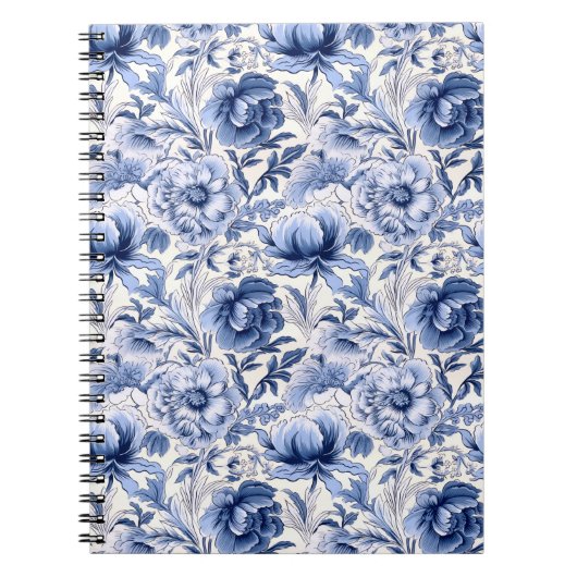 Schöne blaue Toile de Jouy-Blumen Notizblock (Vorderseite)