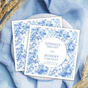 Schöne blaue Toile-Rosen personalisierte Hochzeits Serviette