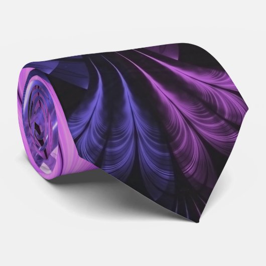 Schöne blaue und Flieder-Violette Fraktal-Federn Krawatte (Gerollt)
