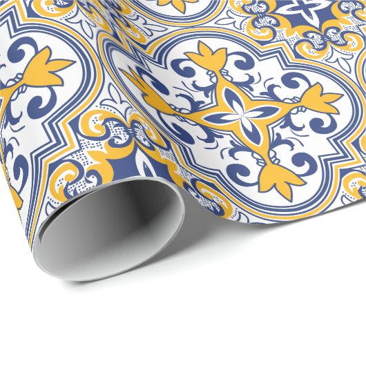 💙 💛 Schöne blaue und gelbe Azulejos 9, Geschenkpapier (Rolleneckpunkt)
