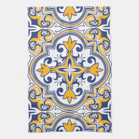💙 💛 Schöne blaue und gelbe Azulejos 9 Geschirrtuch (Vertikal)