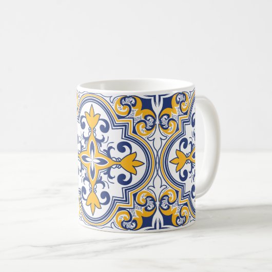 💙 💛 Schöne blaue und gelbe Azulejos 9 Kaffeetasse (VorderseiteRechts)
