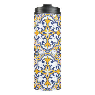 💙 💛 Schöne blaue und gelbe Azulejos 9 Thermosbecher