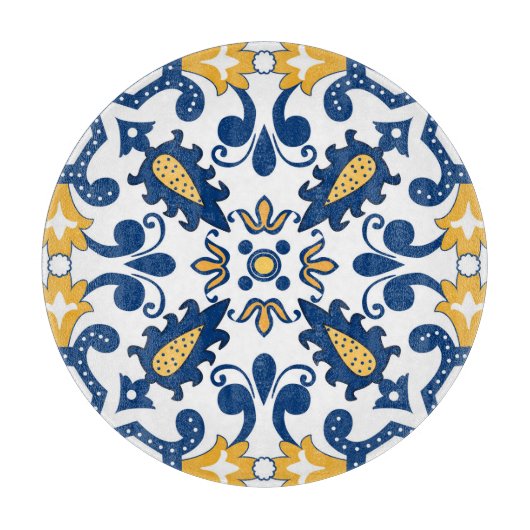 💙 💛 Schöne blaue und gelbe Azulejos, Cuttin Schneidebrett (Vorderseite)