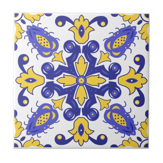 💙 💛 Schöne blaue und gelbe Azulejos Fliese (Vorderseite)