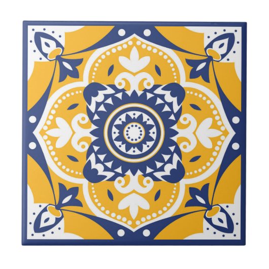 💛 💙 🤍 Schöne blaue und gelbe Azulejos Fliese (Vorderseite)
