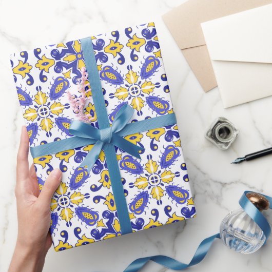 💙 💛 Schöne blaue und gelbe Azulejos Geschenkpapier (Schenken)