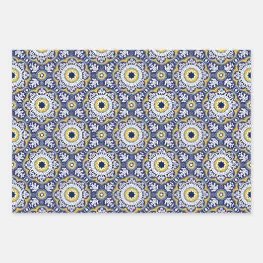 💗 Schöne blaue und gelbe Azulejos, Geschenkpapier Set (Vorderseite)