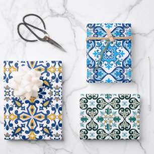 💙 💛 Schöne, blaue und gelbe Azulejos, Geschenkpapier Set
