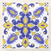 💙 💛 Schöne blaue und gelbe Azulejos Glasuntersetzer (Vorderseite)
