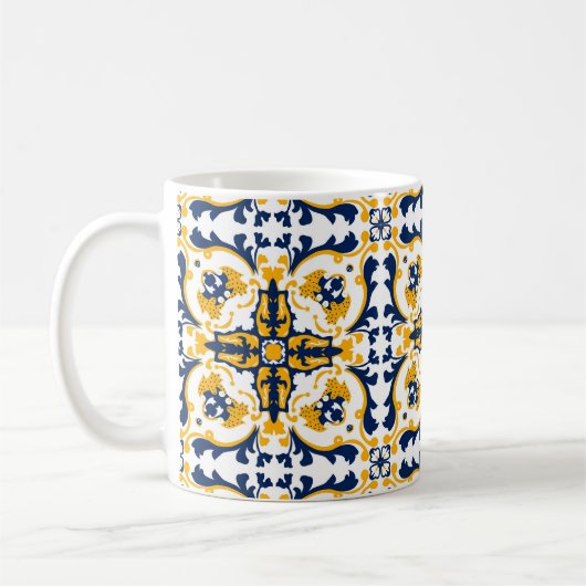 💙 💛 Schöne blaue und gelbe Azulejos Kaffeetasse (Links)