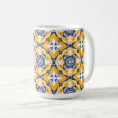💙 🤍 💛 Schöne blaue und gelbe Azulejos Kaffeetasse (VorderseiteRechts)