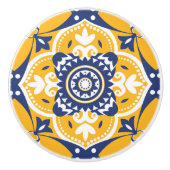 💛 💙 🤍 Schöne blaue und gelbe Azulejos Keramikknauf (Vorderseite)