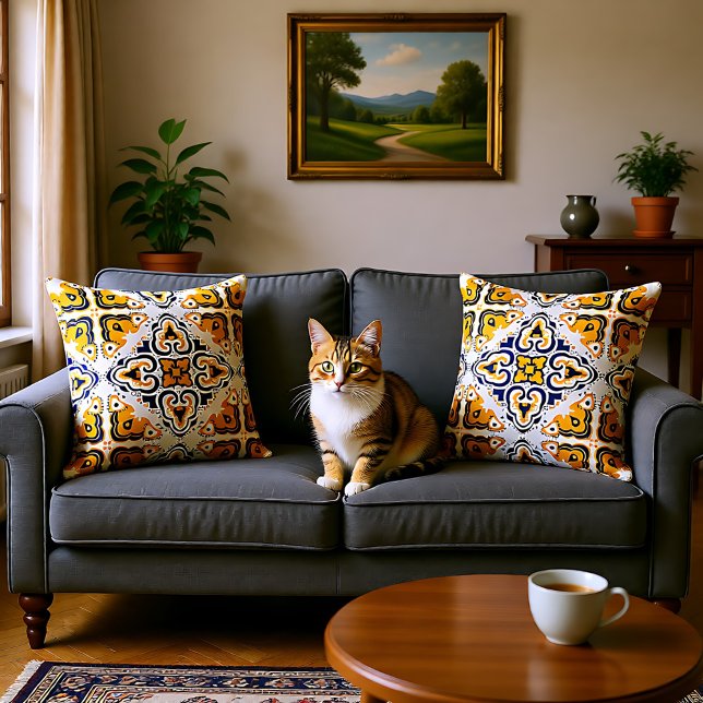 💛 💙 Schöne, blaue und gelbe Azulejos, Kissen (💛💙 Beautiful blue and yellow Azulejos, Throw Pillow)