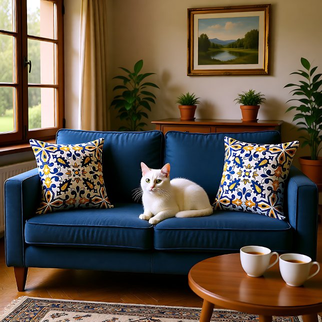 💙 💛 Schöne, blaue und gelbe Azulejos, Kissen (💙💛 Beautiful blue and yellow Azulejos, Throw Pillow)
