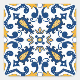 💙 💛 Schöne, blaue und gelbe Azulejos, Quadratischer Aufkleber