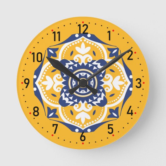 💛 💙 🤍 Schöne blaue und gelbe Azulejos Runde Wanduhr (Vorderseite)