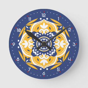 💛 💙 🤍 Schöne blaue und gelbe Azulejos Runde Wanduhr