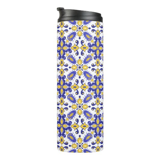💙 💛 Schöne blaue und gelbe Azulejos Thermosbecher (Nach rechts gedreht)