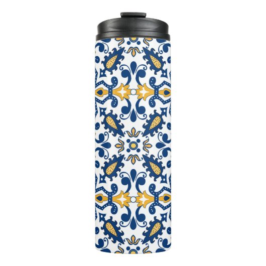💙 💛 Schöne, blaue und gelbe Azulejos, Thermosbecher (Vorderseite)