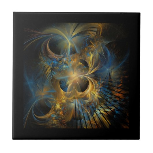 Schöne blaue und goldene Fraktale Fliese (Vorderseite)