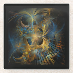 Schöne blaue und goldene Fraktale  Glasuntersetzer