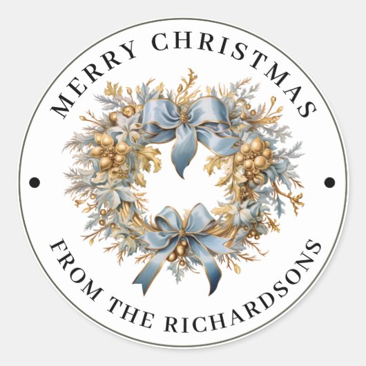 Schöne blaue und goldene Weihnachtskrone Frohe Wei Runder Aufkleber (Vorderseite)