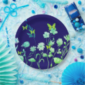 Schöne blaue und grüne Blüte und Schmetterling Pappteller (Party)