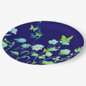 Schöne blaue und grüne Blüte und Schmetterling Pappteller (Schrägansicht)