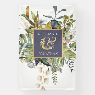 Schöne blaue und grüne botanische Hochzeit Banner