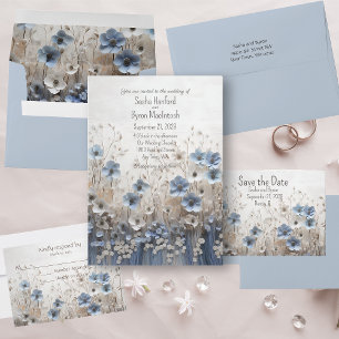 Schöne blaue und weiße 3D-Blumengarten-Hochzeit Einladung