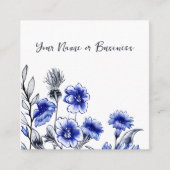 Schöne blaue und weiße Blume Sketch Quadratische Visitenkarte (Vorderseite)