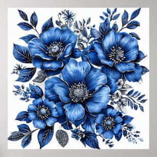 Schöne blaue und weiße Blumenanordnung Poster