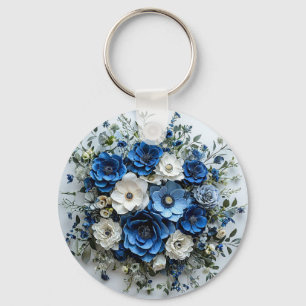 Schöne blaue und weiße Blumenanordnung Schlüsselanhänger