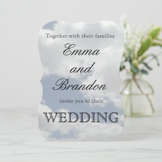 Schöne blaue und weiße Wolken drucken Hochzeit Einladung (Stehend Vorderseite)
