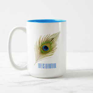 Schöne Blaue Vogel Pfau Feder Zweifarbige Tasse