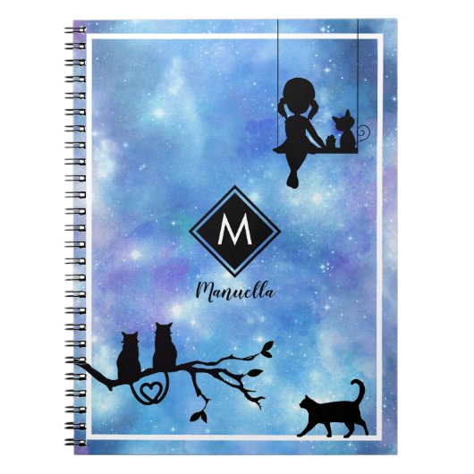 Schöne blaue Wasserfarben-Galaxie Girl Notizblock (Vorderseite)