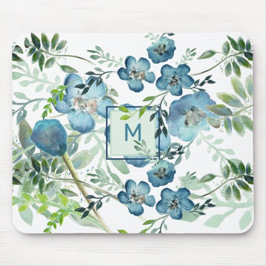 Schöne blaue Wasserfarbenflora mit anfänglichen Mousepad (Vorne)