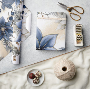 Schöne blaue Weihnachten, Berries, Blumen Geschenkpapier