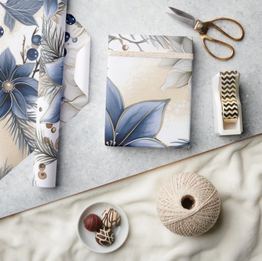 Schöne blaue Weihnachten, Berries, Blumen Geschenkpapier (Kunsthandwerk)