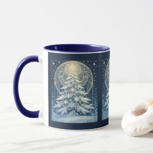 Schöne blaue Weihnachts-Yule-Baum-Schnee und Stern Tasse