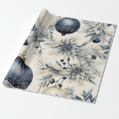 Schöne blaue Weihnachtsblumen Baubles Geschenkpapier (Ungerollt)